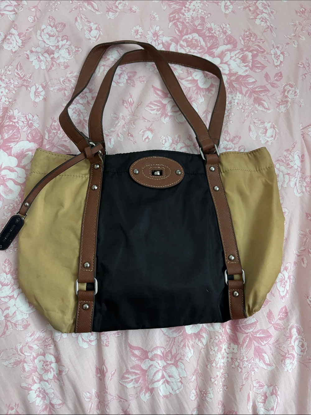 Franco Sarto Two-Tone Black and Tan Shoulder Tote